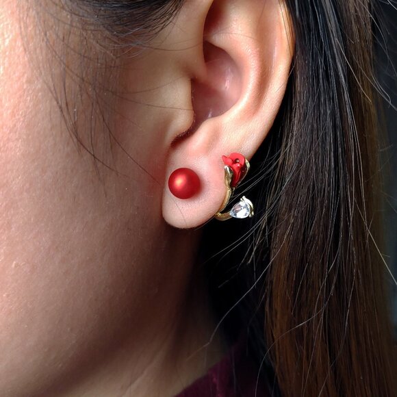 Tulip Crystal Stud Earrings Red - Picture 4 of 4